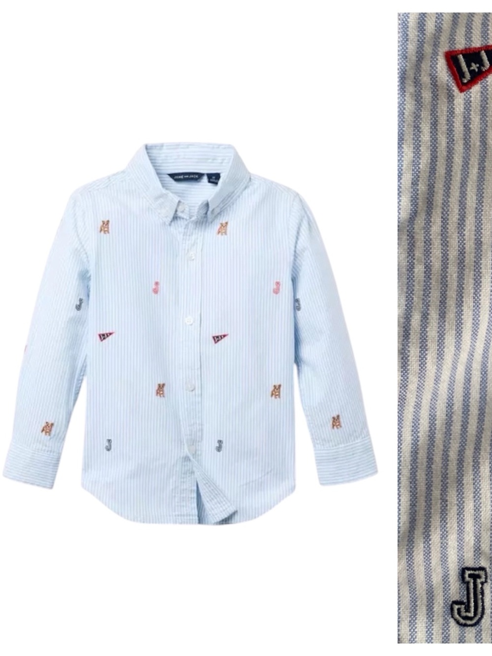 Janie and Jack Ocean Air Stripe The Embroidered Varsity Oxford Shirt 2t